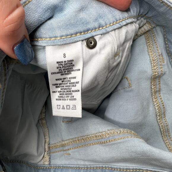 Aeropostale High Waisted Midi Light Blue Distressed Cuffed Short 8 - Picture 4 of 9